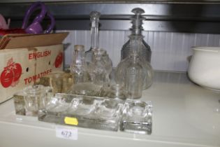 A quantity of glassware to include inkwells, decan