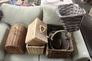 Seven various wicker baskets