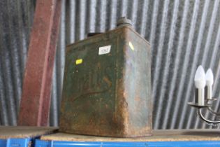 A metal two gallon fuel can named to Pratts, with