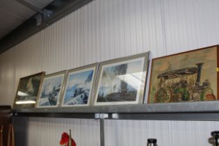 Three framed prints of steam engines pencil signed