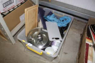 A box of miscellaneous kitchenalia