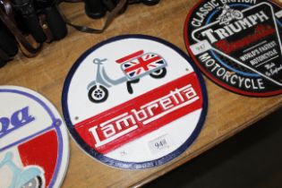 A cast iron Lambretta motorcycle sign (196)