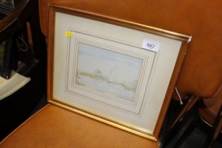 A watercolour of a sailing boat in gilt frame