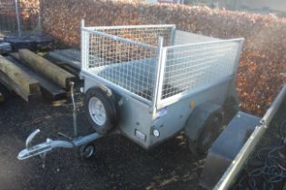 An Ifor Williams P5E series 500kg unbraked single axle car trailer fitted with high mesh body sides,