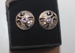 A pair of Celtic shield Sterling silver and amethy