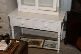 A white painted two drawer side table