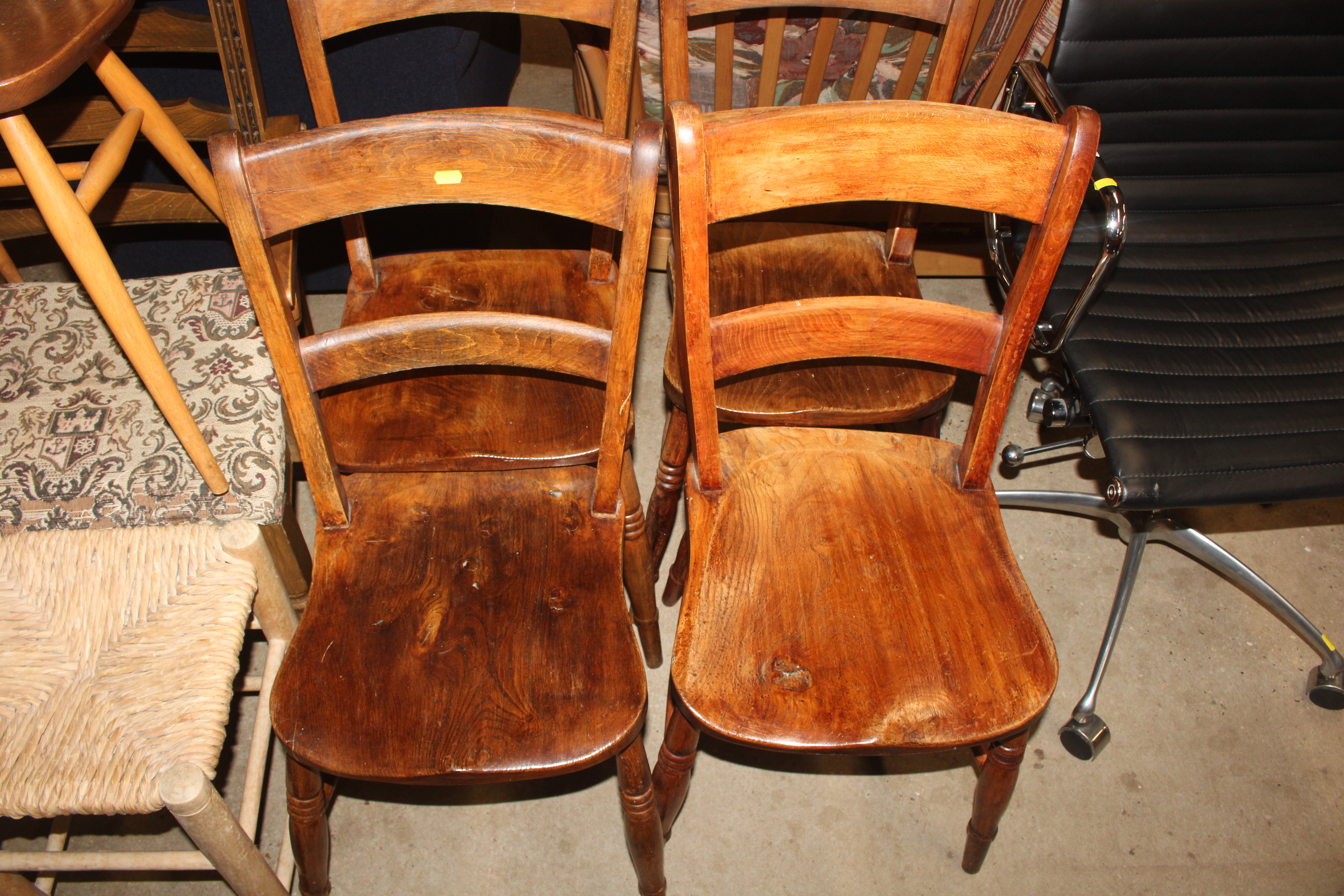 Four bar back elm seated chairs; an Ercol stick ba - Image 2 of 5
