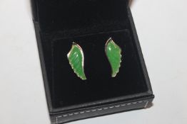 A pair of 925 silver and green amber ear-rings