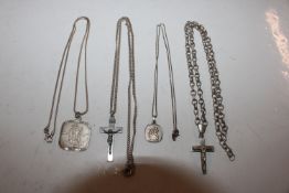 A collection of Sterling silver crucifix and St Ch
