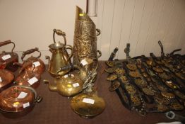A collection of various brass items including ches