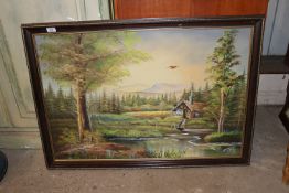 A large oil on board by A.W. Roth depicting river