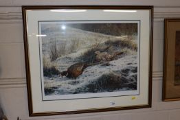 Pencil signed coloured print, of pheasants in the