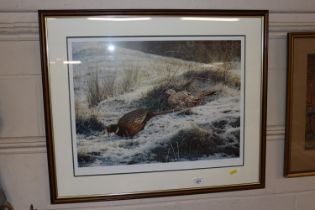Pencil signed coloured print, of pheasants in the