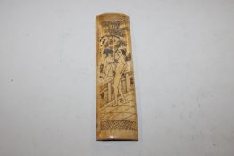 A Japanese erotic carved bone book spine