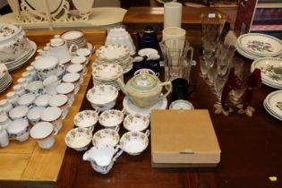 A collection of various tea ware; white jelly moul