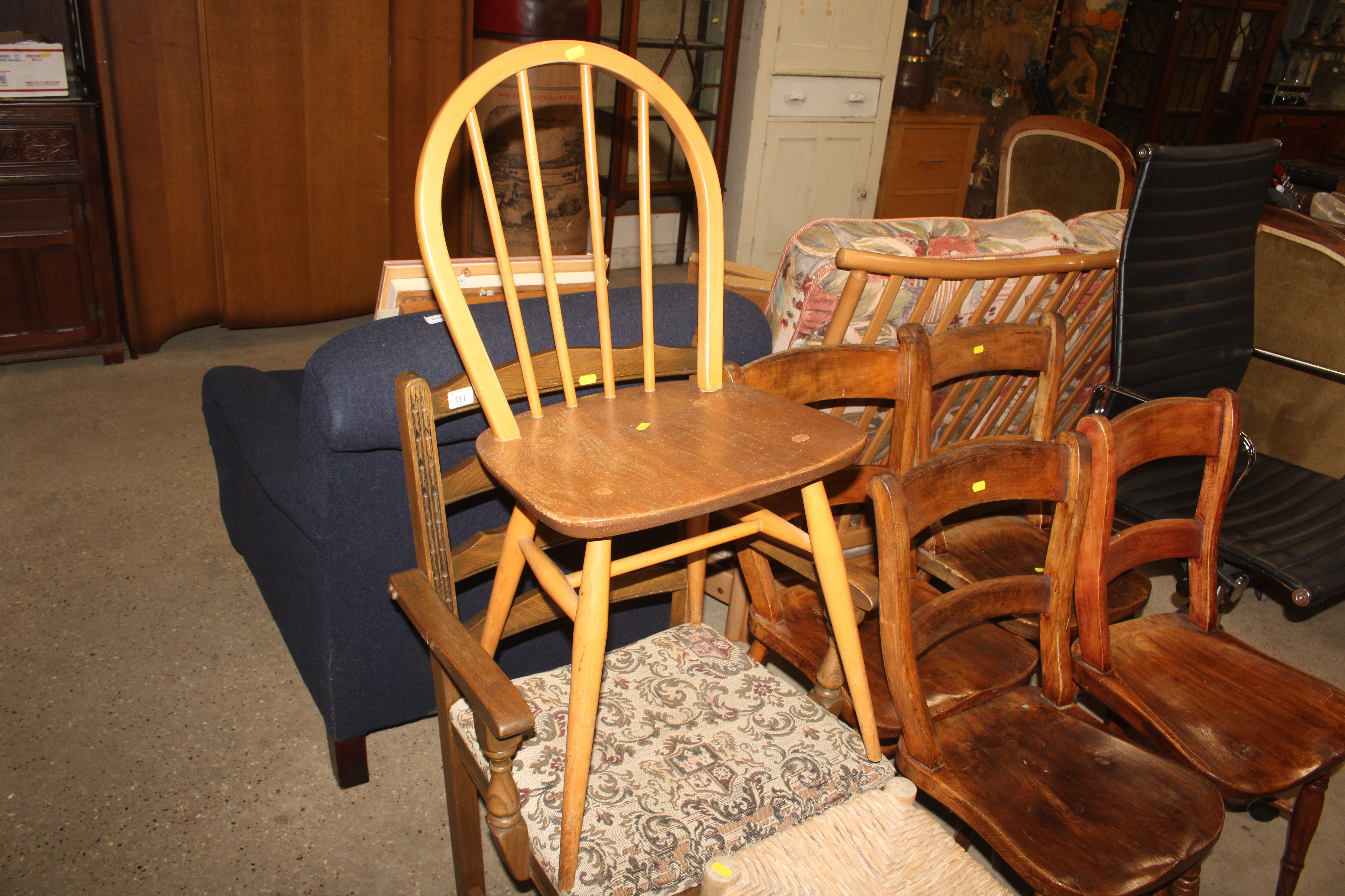 Four bar back elm seated chairs; an Ercol stick ba - Image 4 of 5