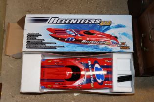 A Hobby King model of a Relentless V2 RC Racing Boat. (Vendor confirmed everything except radio