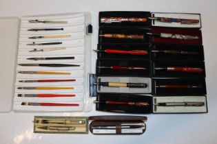 Three boxes containing various drawing pens, Ameri