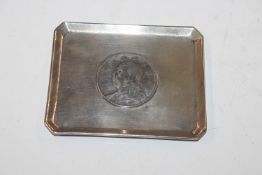 A Sterling silver dish inset with a coin, approx. total weight 79gms