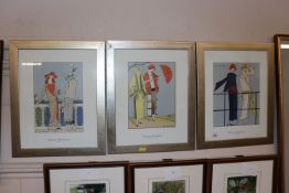 Three French Art Deco style fashion prints