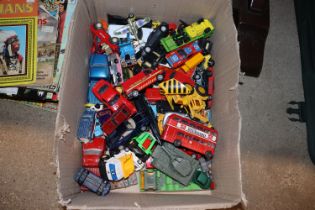 A box of various play worn die-cast toy model vehi