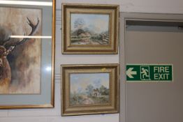 A pair of oils depicting rural cottage scenes in g