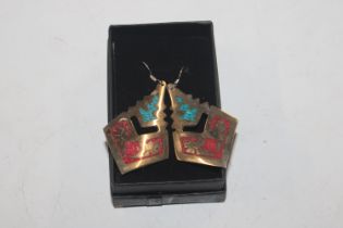 A large pair of Aztec silver turquoise and coral s