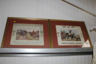 Two framed advertising prints for "Country Life Cigarettes" and "D & O Finest Blend Virginia"