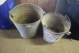 Two galvanised buckets with swing handles