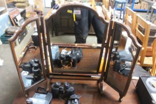 A mahogany triptych dressing table mirror