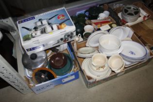 Three boxes of various china to include plates, sa