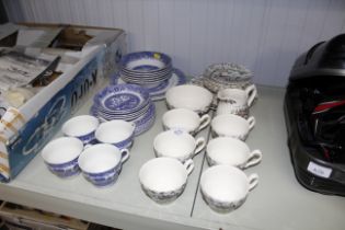 A blue and white Oriental style china tea set toge