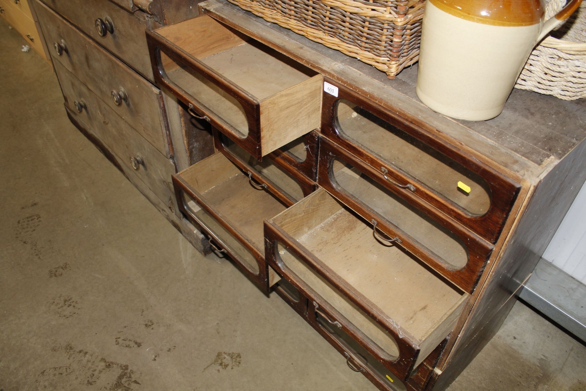 A haberdashery cabinet fitted twelve partly glazed fronted drawers AF - Image 2 of 3