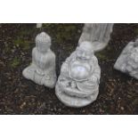 Two cast concrete garden statues in the form of Bu