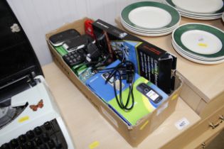 A box of various electrical items to include mobil