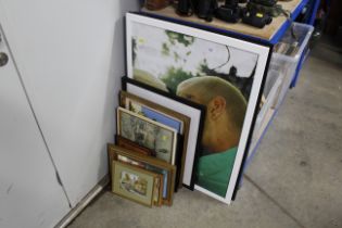 A quantity of various pictures and prints in frame