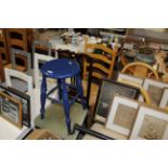 A blue painted stool and a string seated ladder ba