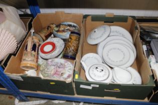 Two box containing Noritake dinnerware, collectors plates, three beer steins etc