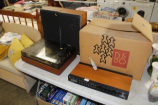 A Bang & Olufsen Beomaster 1700 radio tuner, a Bang & Olufsen Beogram 1500 turntable, a pair of Bang