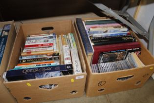 Two boxes of various books, CDs etc