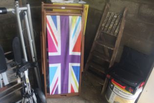 Two wooden folding Union Jack style deck chairs