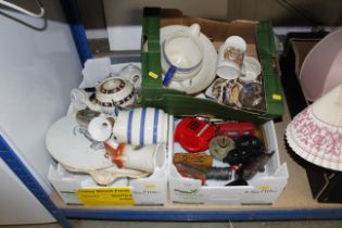 Three boxes of decorative china , blue and white s