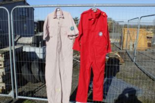 A set of Alpha Romeo overalls size 108, and a further set of Sisley striped overalls size 34