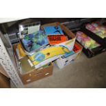 Three boxes of various books including road atlas