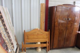 A pine single bedframe comprising headboard, footb