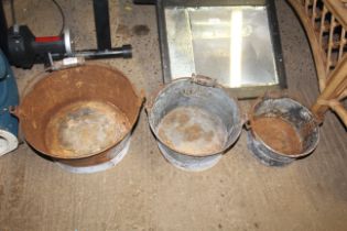 A set of three graduated galvanised buckets with s