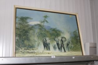 David Shepherd, framed and glazed print of elephants in countryside