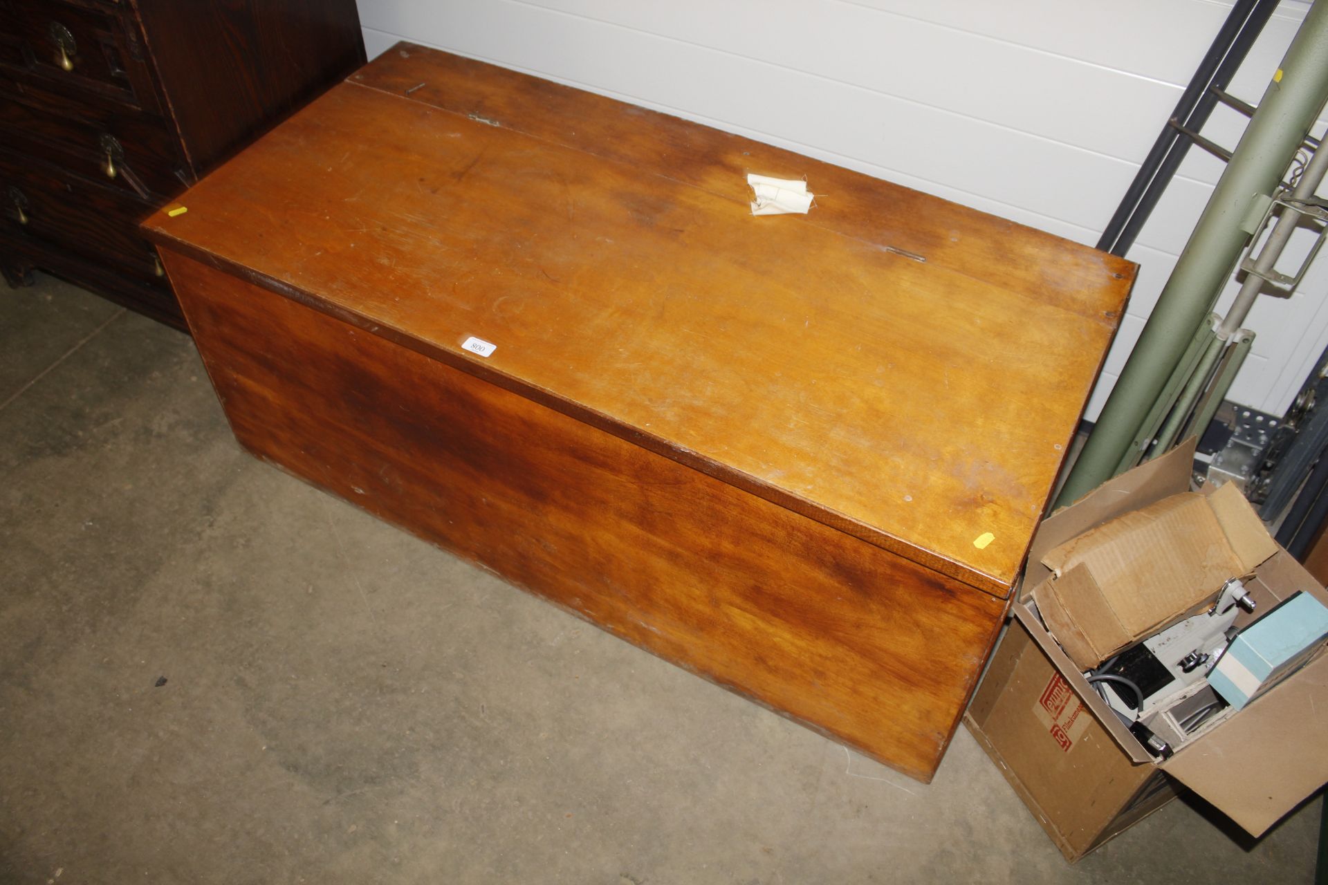 A pine blanket box with hinged lid