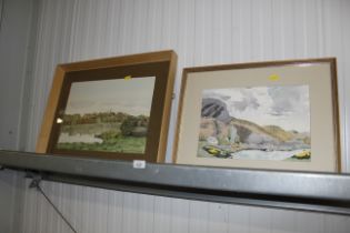 Two watercolours of lake/river scenes