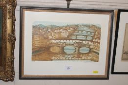 Glynn Thomas Signed limited edition etching, "Ponte Vecchio"